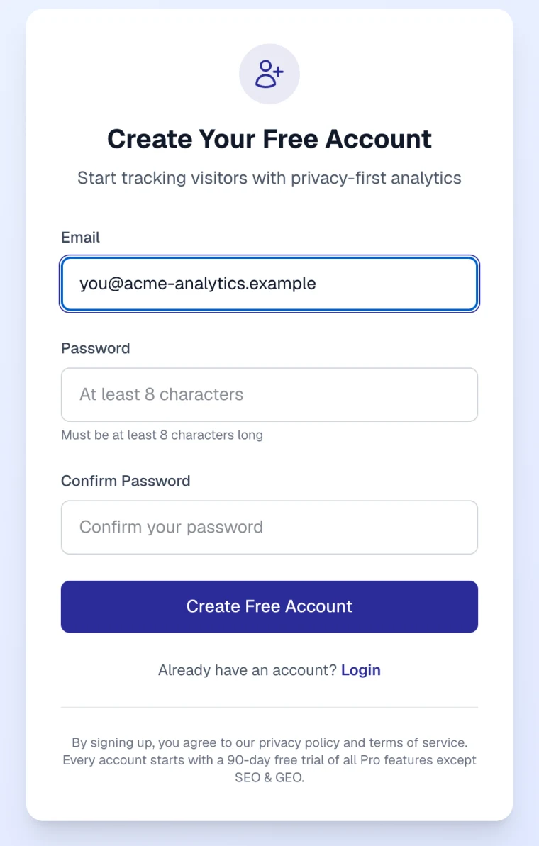 WysLeap sign-up form with email, password and confirm password fields